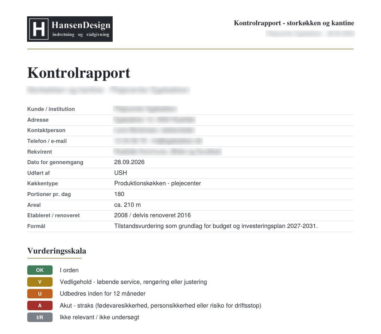 Forside af en tilstandsrapport fra HansenDesign