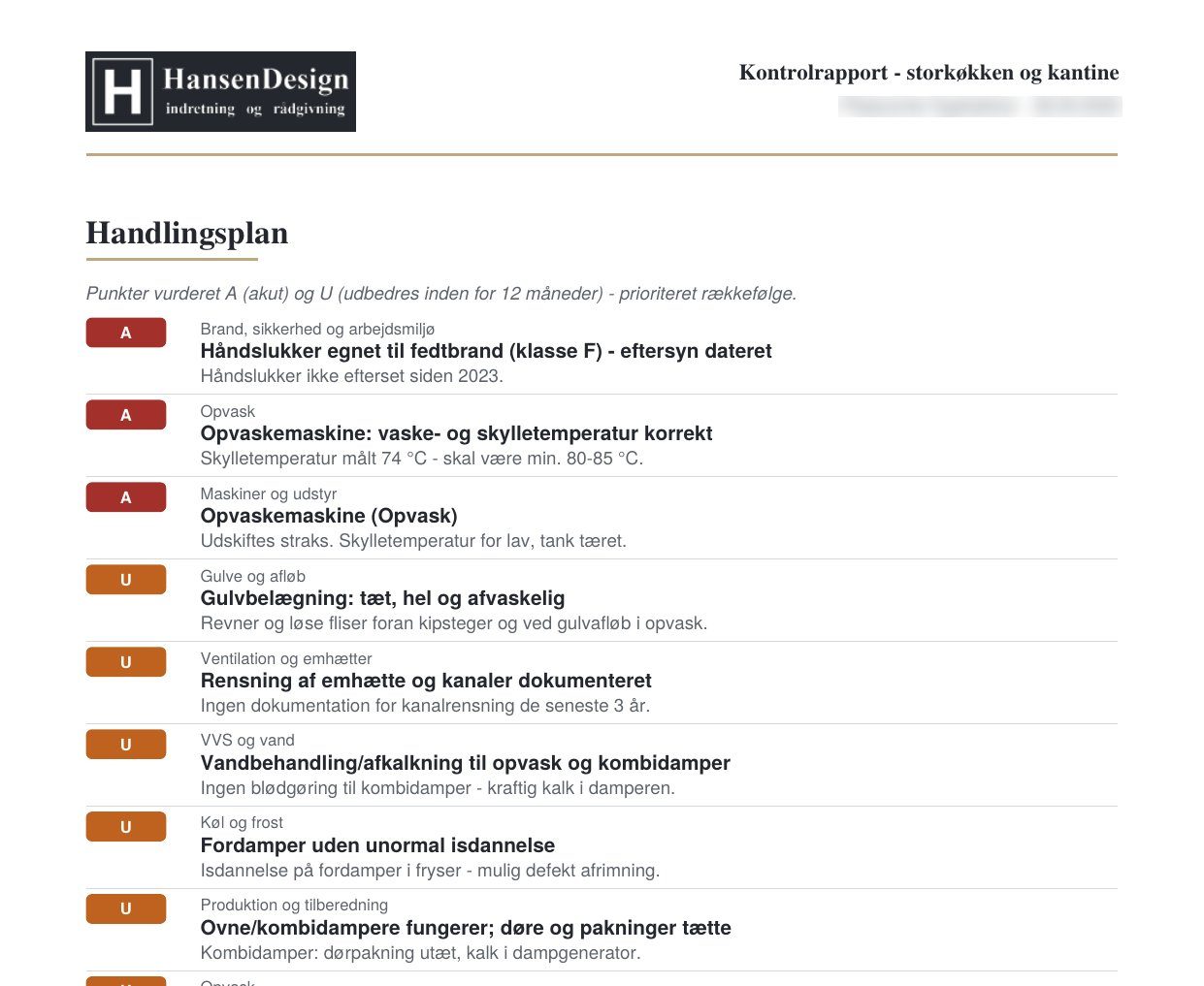 Handlingsplan i tilstandsrapporten